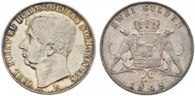 Altdeutsche Münzen und Medaillen 
 Hohenzollern-Sigmaringen 
 Karl 1831-1848 
 Doppelgulden 1848. AKS 10, J. 14, Thun 208, Kahnt 274. besserer Jahr...