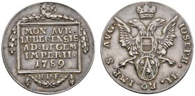 Altdeutsche Münzen und Medaillen 
 Lübeck, Stadt 
 Silberabschlag vom Dukat 1789. Bürgermeister Hermann Georg Bückenau. Mit Titulatur Kaiser Josef I...