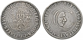 Altdeutsche Münzen und Medaillen 
 Lüneburg, Stadt 
 Taler 1547. Stadtburg mit Löwenschild im Tor / Abnehmender Mond mit Gesicht. Mader 158g, Dav. 9...