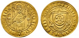 Altdeutsche Münzen und Medaillen 
 Mainz, Erzbistum 
 Konrad II. von Weinsberg 1390-1396. Goldgulden o.J. (1394/95) -Bingen-. Mit Titel Erzbischof. ...