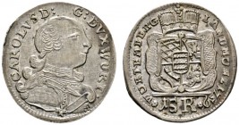 Altdeutsche Münzen und Medaillen 
 Württemberg 
 Karl Eugen 1744-1793 
 15 Kreuzer 1759. Mit interessantem Stempelfehler &quot;15 R(!)&quot; in der...