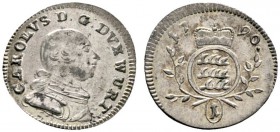 Altdeutsche Münzen und Medaillen 
 Württemberg 
 Karl Eugen 1744-1793 
 Kreuzer 1790. KR 444, Ebner 277. Prachtexemplar, Stempelglanz