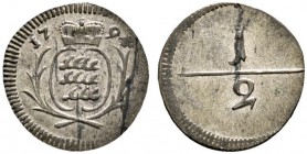Altdeutsche Münzen und Medaillen 
 Württemberg 
 Ludwig Eugen 1793-1795 
 1/2 Kreuzer 1794. KR 459, Ebner 5. selten, vorzüglich-prägefrisch
