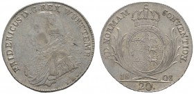 Altdeutsche Münzen und Medaillen 
 Württemberg 
 Friedrich II./I. 1797-1806-1816 
 20 Kreuzer 1808. KR 37.1c, AKS 43, J. 11. minimale Schrötlingsfe...