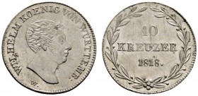 Altdeutsche Münzen und Medaillen 
 Württemberg 
 Wilhelm I. 1816-1864 
 10 Kreuzer 1818. Variante mit WÜRTTEMB:. KR 55a, AKS 92, J. 34. Revers mini...