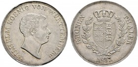 Altdeutsche Münzen und Medaillen 
 Württemberg 
 Wilhelm I. 1816-1864 
 Kronentaler 1837 . KR 65.5b, AKS 69, J. 55, Thun 434, Kahnt 586. sehr schön...