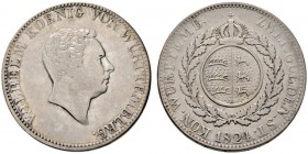 Altdeutsche Münzen und Medaillen 
 Württemberg 
 Wilhelm I. 1816-1864 
 Doppelgulden 1824. Variante ohne Punkt nach der Signatur W. KR 69.1a, AKS 7...