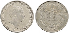 Altdeutsche Münzen und Medaillen 
 Württemberg 
 Wilhelm I. 1816-1864 
 Gulden 1825. Mit spatenförmigem Wappen. KR 73, AKS 80, J. 53. sehr schön...
