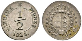 Altdeutsche Münzen und Medaillen 
 Württemberg 
 Wilhelm I. 1816-1864 
 1/2 Kreuzer 1824. KR 85, AKS 114, J. 39. Prachtexemplar mit feiner Tönung, ...