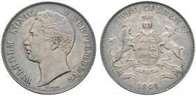 Altdeutsche Münzen und Medaillen 
 Württemberg 
 Wilhelm I. 1816-1864 
 Doppelgulden 1848. KR 91.4, AKS 76, J. 72, Thun 437, Kahnt 589. feine Patin...