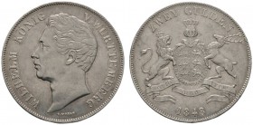 Altdeutsche Münzen und Medaillen 
 Württemberg 
 Wilhelm I. 1816-1864 
 Doppelgulden 1848. KR 91.4, AKS 76, J. 72, Thun 437, Kahnt 589. minimale Ra...