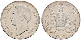Altdeutsche Münzen und Medaillen 
 Württemberg 
 Wilhelm I. 1816-1864 
 Doppelgulden 1851. KR 91.7, AKS 76, J. 72, Thun 437, Kahnt 589. selten in d...