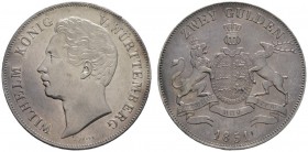 Altdeutsche Münzen und Medaillen 
 Württemberg 
 Wilhelm I. 1816-1864 
 Doppelgulden 1851. KR 91.7, AKS 76, J. 72, Thun 437, Kahnt 589. feine Patin...