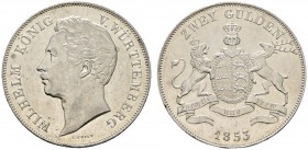 Altdeutsche Münzen und Medaillen 
 Württemberg 
 Wilhelm I. 1816-1864 
 Doppelgulden 1853. KR 91.9, AKS 76, J. 72, Thun 437, Kahnt 589. minimale Ra...
