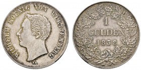 Altdeutsche Münzen und Medaillen 
 Württemberg 
 Wilhelm I. 1816-1864 
 Gulden 1838 von A. Dietelbach. Mit Signatur A.D. KR 93.2, AKS 84, J. 63. fe...