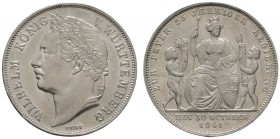 Altdeutsche Münzen und Medaillen 
 Württemberg 
 Wilhelm I. 1816-1864 
 Gulden 1841. Auf das Regierungsjubiläum. KR 96, AKS 123, J. 74. vorzüglich-...