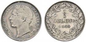 Altdeutsche Münzen und Medaillen 
 Württemberg 
 Wilhelm I. 1816-1864 
 1/2 Gulden 1849. KR 98.8, AKS 86, J. 69a. feine Patina, fast Stempelglanz