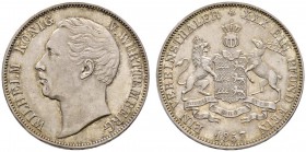 Altdeutsche Münzen und Medaillen 
 Württemberg 
 Wilhelm I. 1816-1864 
 Vereinstaler 1857. KR 107, AKS 77, J. 83, Thun 439, Kahnt 588. feine Patina...