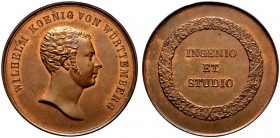 Altdeutsche Münzen und Medaillen 
 Württemberg 
 Wilhelm I. 1816-1864 
 Bronzene Prämienmedaille o.J. (verliehen ab 1819) von J.L. Wagner (unsignie...