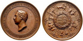 Altdeutsche Münzen und Medaillen 
 Württemberg 
 Wilhelm I. 1816-1864 
 Bronzene Prämienmedaille o.J. (verliehen 1858-1913) von G.A. Dietelbach (un...