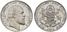 Altdeutsche Münzen und Medaillen 
 Württemberg 
 Karl 1864-1891 
 Vereinstaler 1865. KR 113, AKS 126, J. 85a, Thun 440, Kahnt 592. winzige Kratzer,...
