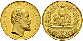 Altdeutsche Münzen und Medaillen 
 Württemberg 
 Karl 1864-1891 
 Große goldene Prämienmedaille zu 25 Dukaten o.J. (verliehen ab 1865) von Chr. Sch...