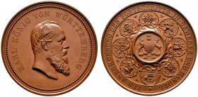 Altdeutsche Münzen und Medaillen 
 Württemberg 
 Karl 1864-1891 
 Bronzene Prämienmedaille o.J. (1871) von K. Schwenzer und G. Schiller, zur Anerke...