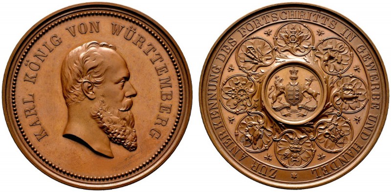 Altdeutsche Münzen und Medaillen 
 Württemberg 
 Karl 1864-1891 
 Bronzene Pr...