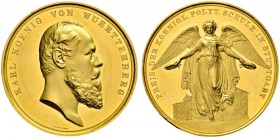 Altdeutsche Münzen und Medaillen 
 Württemberg 
 Karl 1864-1891 
 Goldene Prämienmedaille zu 16 Dukaten o.J. (verliehen ab 1868) von K. Schwenzer, ...