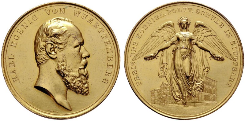 Altdeutsche Münzen und Medaillen 
 Württemberg 
 Karl 1864-1891 
 Vergoldetes...