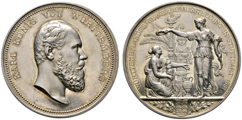 Altdeutsche Münzen und Medaillen 
 Württemberg 
 Karl 1864-1891 
 Silberne Pr...