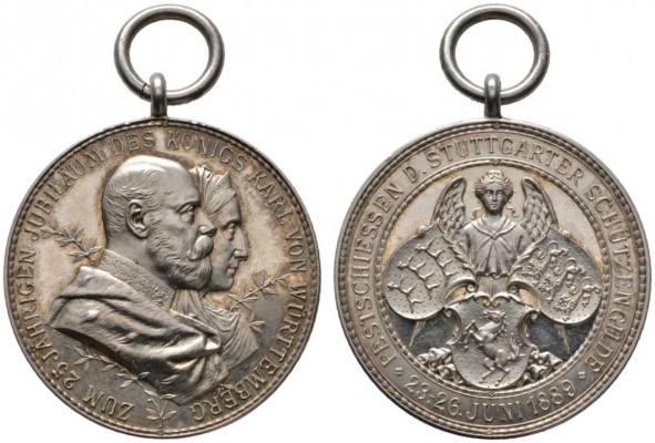 Altdeutsche Münzen und Medaillen 
 Württemberg 
 Karl 1864-1891 
 Tragbare Si...