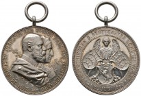 Altdeutsche Münzen und Medaillen 
 Württemberg 
 Karl 1864-1891 
 Tragbare Silbermedaille 1889 von G. Schiller jun., auf das 25-jährige Regierungsj...