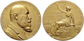 Altdeutsche Münzen und Medaillen 
 Württemberg 
 Wilhelm II. 1891-1918 
 Vergoldete, bronzene Prämienmedaille (1. Preis) 1911 von Mayer und Wilhelm...
