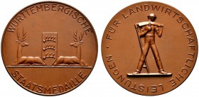 Altdeutsche Münzen und Medaillen 
 Württemberg 
 Freistaat 1919-1933 
 Bronzene Prämienmedaille o.J. von A. Lörcher (unsigniert), für für landwirts...