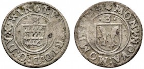 Altdeutsche Münzen und Medaillen 
 Württemberg-Mömpelgard 
 Ludwig Friedrich 1608-1628 
 3 Kreuzer 1624 -Mömpelgard-. Klein 58.1b, Ebner zu 65a, De...