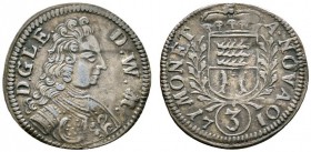 Altdeutsche Münzen und Medaillen 
 Württemberg-Mömpelgard 
 Leopold Eberhard 1699-1723 
 3 Kreuzer 1710 -Mömpelgard-. Klein 69, Ebner 71, Debard 54...