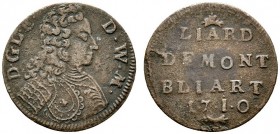 Altdeutsche Münzen und Medaillen 
 Württemberg-Mömpelgard 
 Leopold Eberhard 1699-1723 
 Cu-Liard 1710 -Mömpelgard-. Mit MONT/BELIART(!). Großes Br...