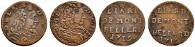 Altdeutsche Münzen und Medaillen 
 Württemberg-Mömpelgard 
 Leopold Eberhard 1699-1723 
 Lot (2 Stücke): Cu-Liard 1712 -Mömpelgard-. Ein Exemplar o...