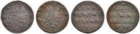 Altdeutsche Münzen und Medaillen 
 Württemberg-Mömpelgard 
 Leopold Eberhard 1699-1723 
 Lot (2 Stücke): Cu-Liard 1715 -Mömpelgard-. Klein 76c, Ebn...