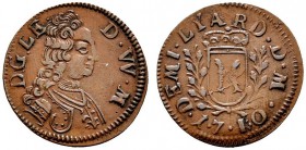 Altdeutsche Münzen und Medaillen 
 Württemberg-Mömpelgard 
 Leopold Eberhard 1699-1723 
 Cu-1/2 Liard 1710 -Mömpelgard-. Brustbild nach rechts / Ge...