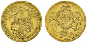 Altdeutsche Münzen und Medaillen 
 Würzburg-Bistum 
 Adam Friedrich von Seinsheim 1755-1779 
 Neujahrsgoldgulden o.J. (1757/63). Stempel von J.L. O...