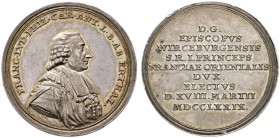 Altdeutsche Münzen und Medaillen 
 Würzburg-Bistum 
 Franz Ludwig von Erthal 1779-1795 
 Silbermedaille 1779 von Bückle, auf seine Bischofswahl. Br...