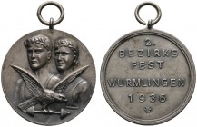Altdeutsche Münzen und Medaillen 
 Wurmlingen, Stadt 
 Tragbare, versilberte Bronzemedaille 1936 unsigniert, auf das 2. Bezirksfest zu Wurmlingen. D...