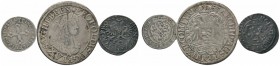 Lots altdeutscher Münzen und Medaillen 
 3 Stücke: HOHENLOHE . Gemeinschaftlich, Kippergroschen 1622 (Albr. 95) und Ludwig Gustav, Bei­schlag des 15 ...