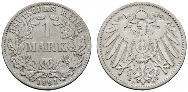 Deutsche Münzen und Medaillen ab 1871 
 Kleinmünzen 
 1 Mark 1891 D. J. 17. se...