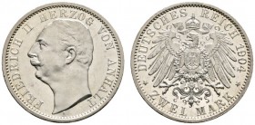 Deutsche Münzen und Medaillen ab 1871 
 Silbermünzen des Kaiserreiches 
 Anhalt. Friedrich II. 1904-1918 
 2 Mark 1904 A. Regierungsantritt. J. 22....
