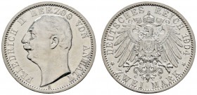 Deutsche Münzen und Medaillen ab 1871 
 Silbermünzen des Kaiserreiches 
 Anhalt. Friedrich II. 1904-1918 
 2 Mark 1904 A. Regierungsantritt. J. 22....