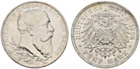 Deutsche Münzen und Medaillen ab 1871 
 Silbermünzen des Kaiserreiches 
 Baden. Friedrich I. 1852-1907 
 5 Mark 1902. 50-jähriges Regierungsjubiläu...