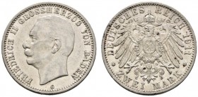 Deutsche Münzen und Medaillen ab 1871 
 Silbermünzen des Kaiserreiches 
 Baden. Friedrich II. 1907-1918 
 2 Mark 1911 G. J. 38. sehr schön